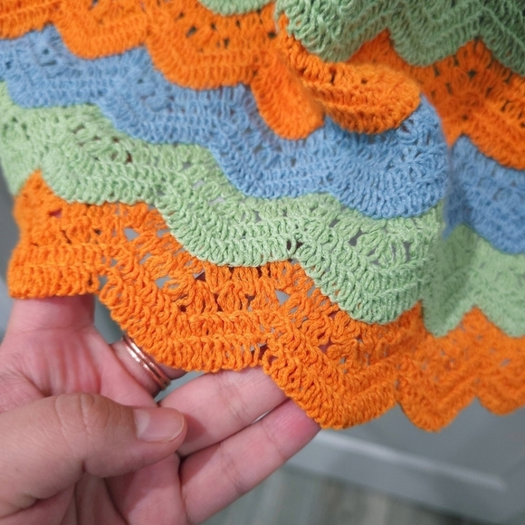 ZARA Colorful Cut Out Scalloped Stripe Crochet Mini Halter Dress, Sheer, M - Picture 8 of 16